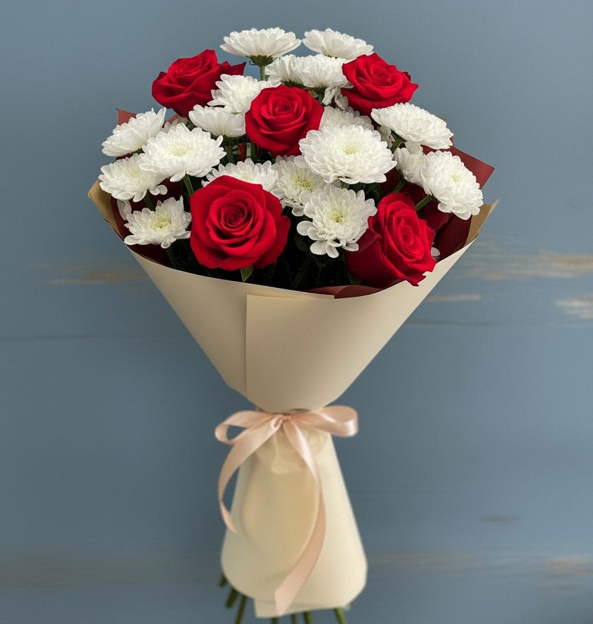 Букет цветов из: Розы и Хризантемы в Грэсовском