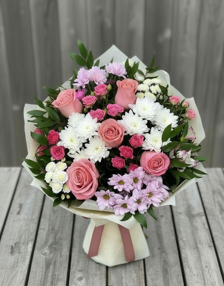 Букет цветов из: Альстромерии, Гвоздики, Розы и Хризантемы в Грэсовском