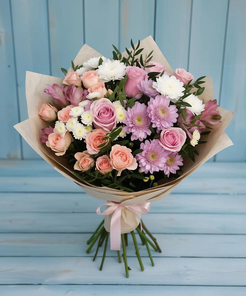 Букет цветов из: Хризантемы, Розы и Альстромерии в Грэсовском