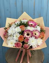 Букет цветов из:  Розы, Герберы и Хризантемы в Грэсовском