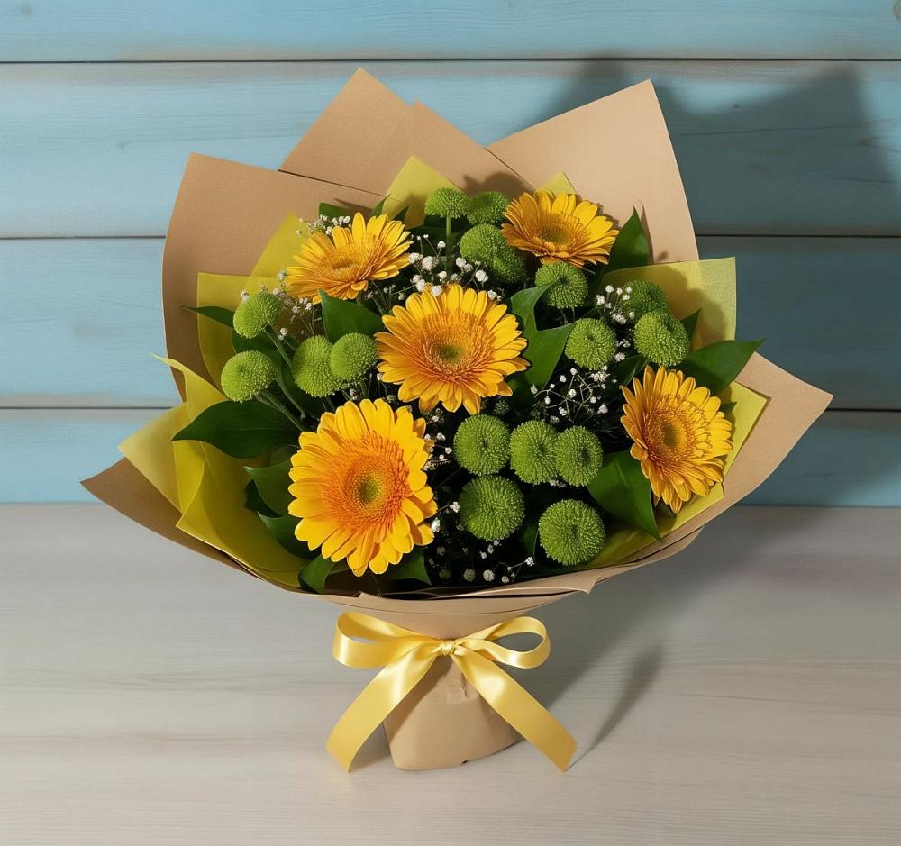 Букет цветов из: Герберы и Хризантемы в Грэсовском