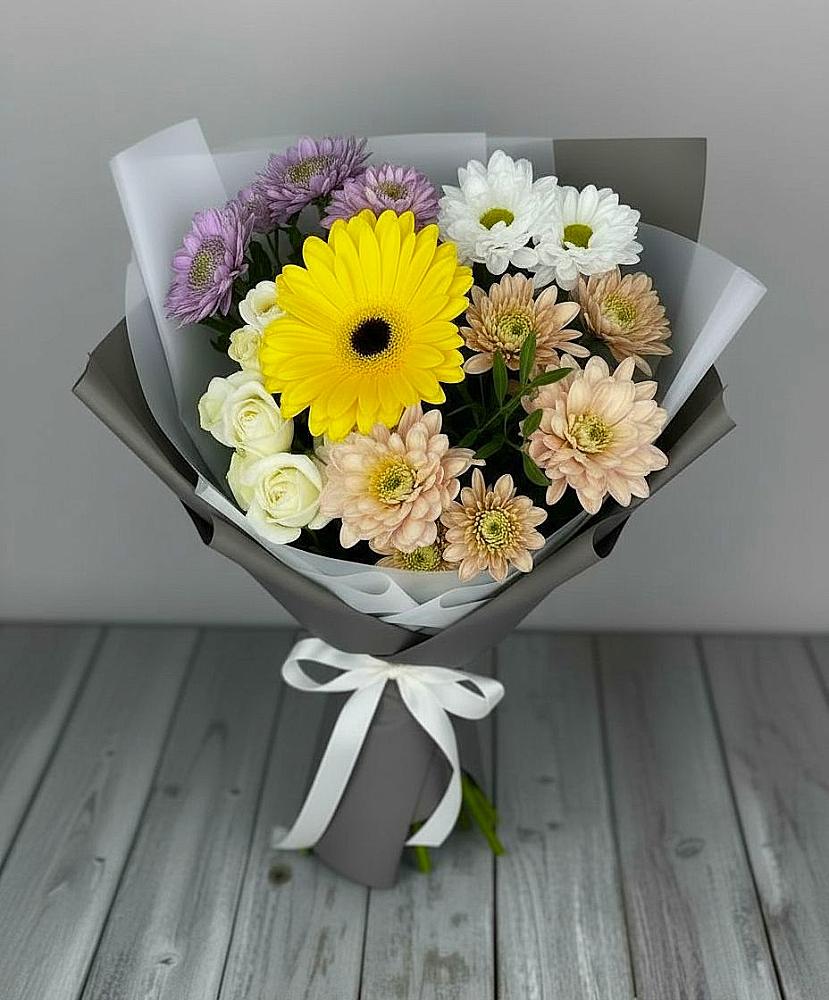 Букет цветов из: Розы, Герберы и Хризантемы в Грэсовском