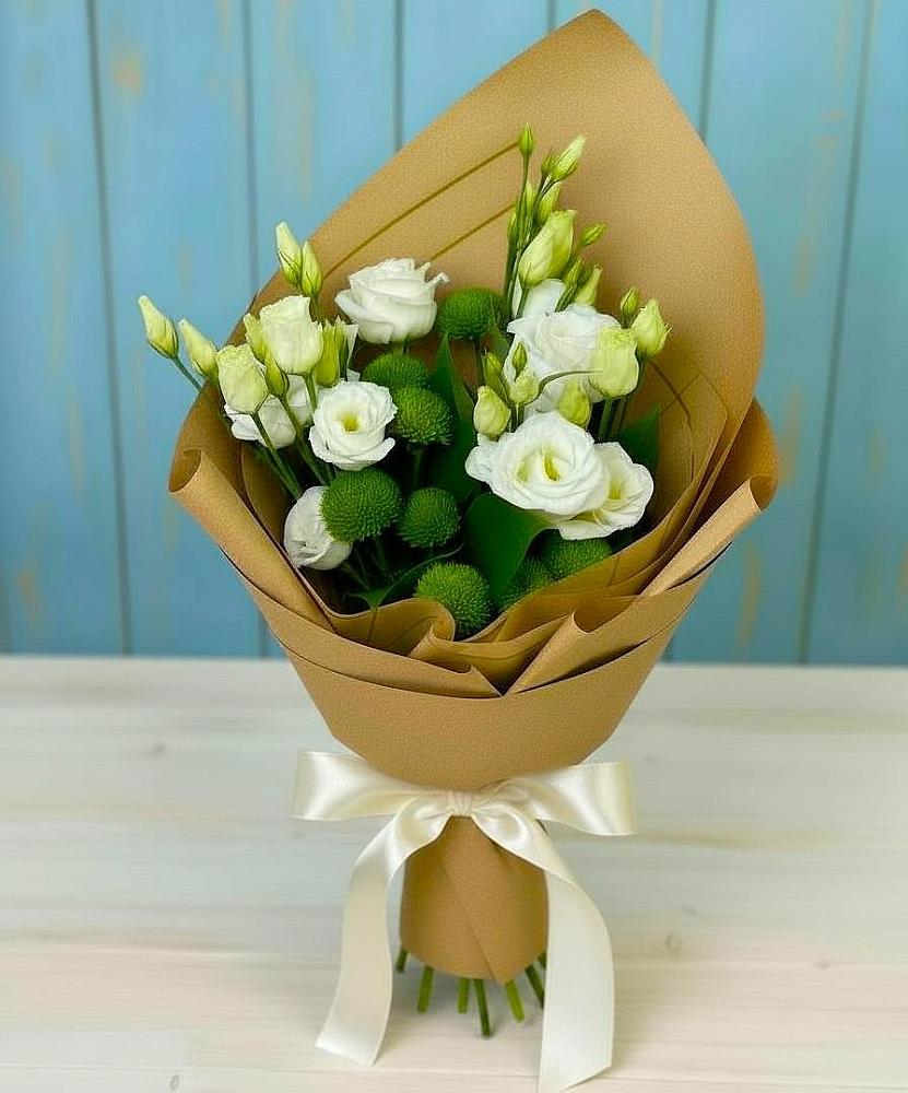 Букет цветов из: Хризантемы и Лизиантусы в Грэсовском