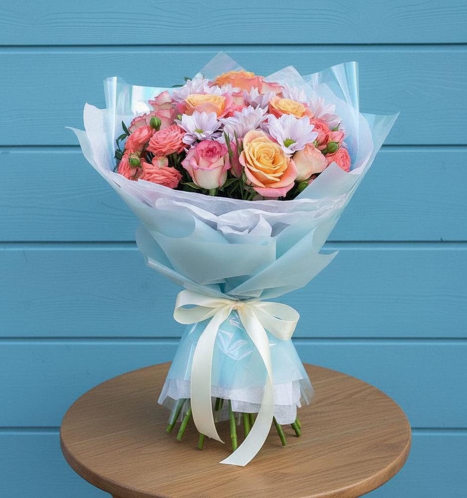 Букет цветов из: Хризантемы и Розы в Грэсовском