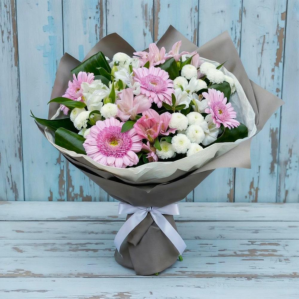 Букет цветов из: Герберы, Альстромерии и Хризантемы в Грэсовском