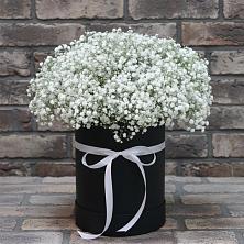 Цветочная композиция из Гипсофила в шляпной коробке в Грэсовском